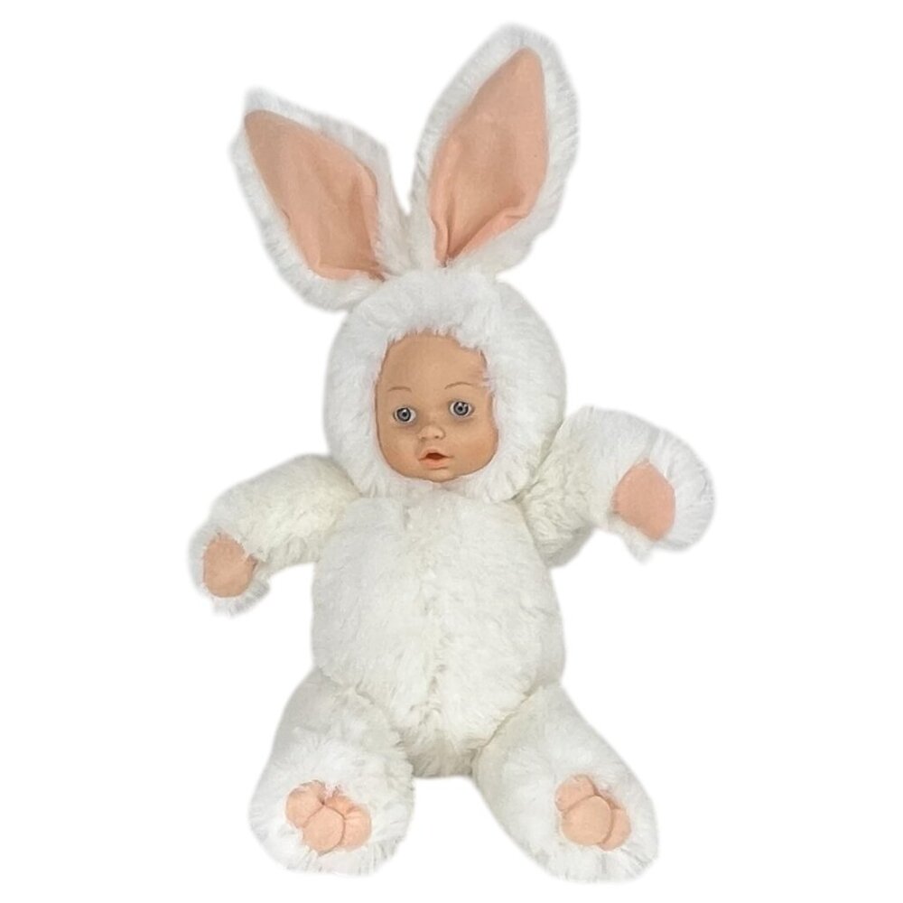 Vintage Green Trading Co Rubber Baby Face Bunny‎ Rabbit Plush Doll Jointed 17 IN